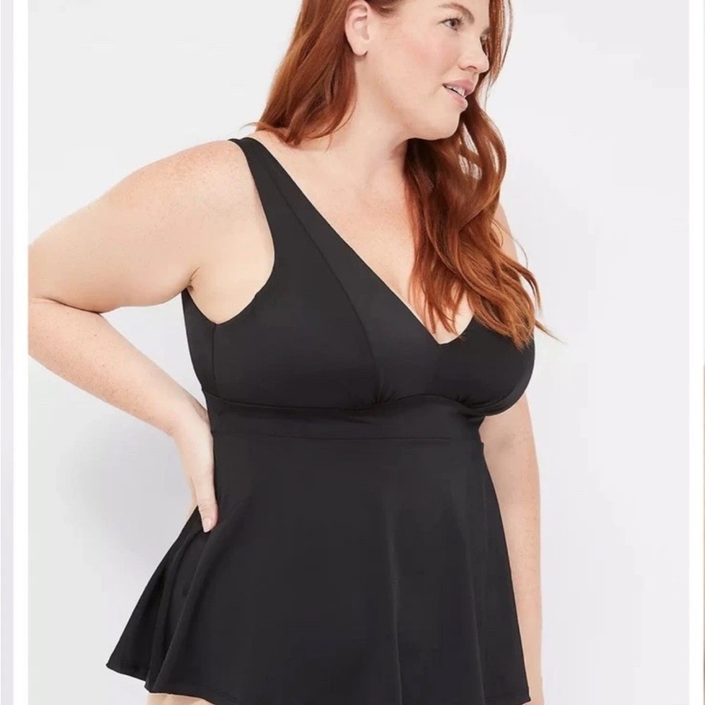 Lane Bryant No Wire Swing Tankini Swim Top Black Size 22